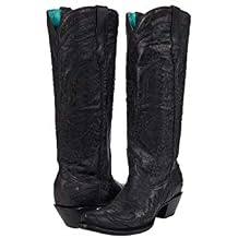 CORRAL LADIES VINTAGE SOLID BLACK TALL EAGLE OVERLAY, SNIP TOE, LEATHER SOLE, WESTERN, A4047