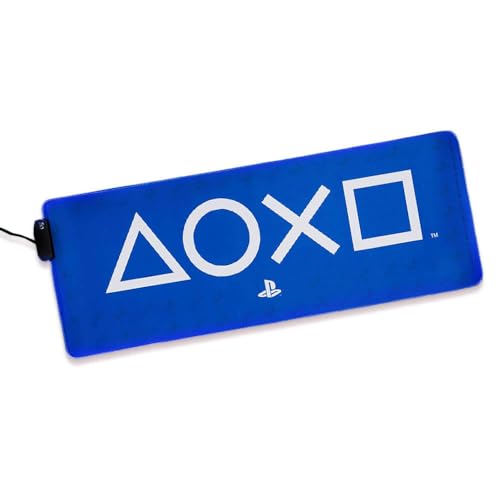 PlayStation Leuchtende Tischmatte - Offiziell lizenziert, Tastatur- & Mausmatte für das Büro, Leuchtendes großes Mauspad für Gaming-Setup