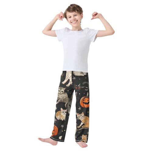 Halloween Kitten Cat Boys Long Pants Soft Trousers Elastic Waist Kids Lounge Bottoms with Pockets S-XL2