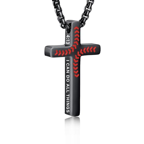 VULETO Bible Verse Cross Necklace for Boys Men, Black Steel