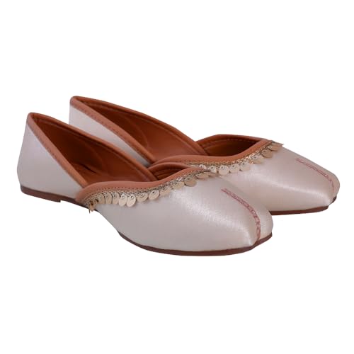 Image of Pluxh Women's Ethnic Jutti Shoes | Shiny Finish Mojari with Sequin Border | Soft Cushioned Slip-On Flats for Casual
