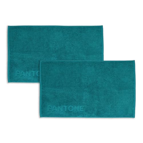 PANTONE™ - Tappeti Bagno Assorbenti 50x80 cm, Set di 2, Spugna Pura di Cotone 100%, Certificato OEKO-TEX, Color Ottanio, Morbidi e Resistenti ai Lavaggi, Tappetino Bagno Elegante e Durevole