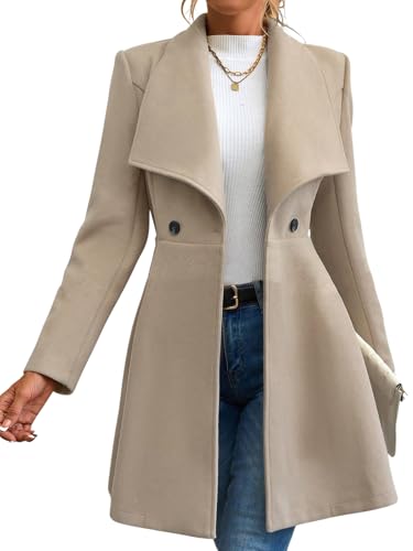 Image of Leyoutx Womens Pea Trench Coats Lapel Double Breasted Casual Jackets Buttoned Elegant Work Winter Outerwear