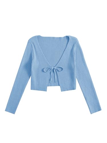 Image of Floerns Women's Tie Front Long Sleeve Rib Knit Shrug Sweaters Cardigan Crop Top