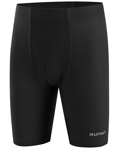 Runhit Boys Swim Jammers Youth Competitive Solid Swimsuit Kids UPF 50+ Quick Dry Athletic Swimming Shorts Black