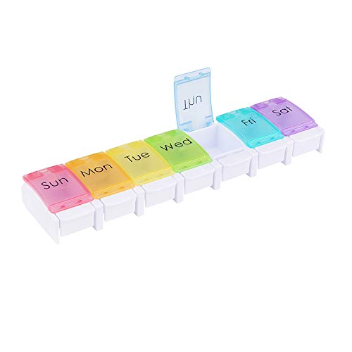 LazyMe Weekly Pill Organizer Travel 7 Days Pill Box Push Button Pill Case