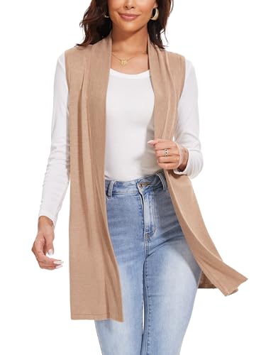 Image of Spicy Sandia Womens Sleeveless Long Knit Cardigan Vest | Open Front, Dressy Casual, for Office Work, Spring Fall 2026 Trendy