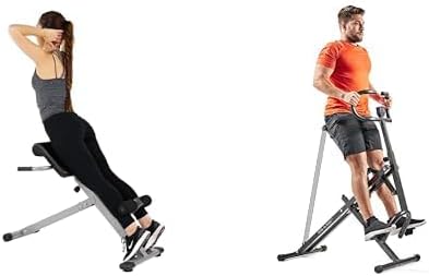 Sunny Health and Fitness 45 Degree Hyperextension Roman Chair, Steel, Grey, One Size + Upright Row-N-Ride, Versatile Full-Body Workout Squat Assist Trainer, Easy Setup & Foldable, Rower