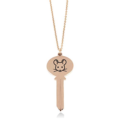 Tioneer Rose Gold Plated Stainless Steel Mouse Icon Oval Head Key Charm Pendant Necklace