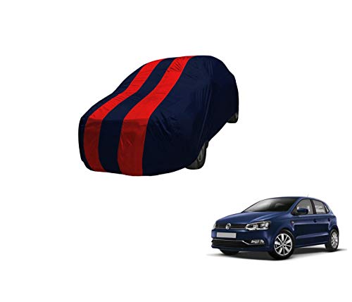 Image of Auto Hub Car Cover Compatible with Polo with Mirror Pocket,Triple Stitched, Weather Proof, Polo Car Cover- Navy-Red