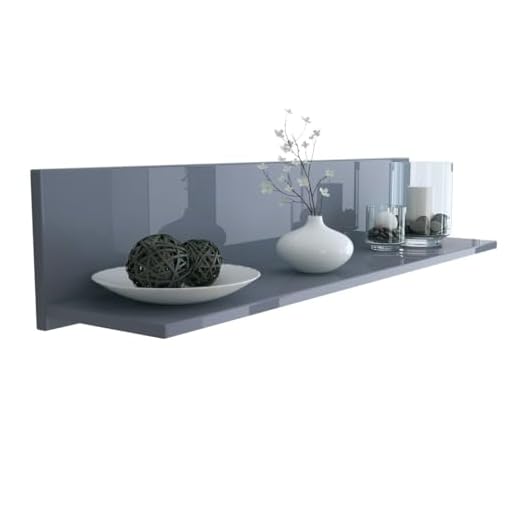 Vladon Wandregal Skadu, Made in Germany, Schweberegal mit praktischer Ablage, Grau Hochglanz (97,5 x 18,5 x 18,5 cm)