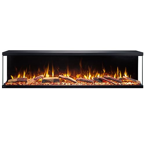 AFLAMO Unique-Chimenea eléctrica de Tres Lados/empotrada/de Pared/Troncos de Ceramica/Efecto de...