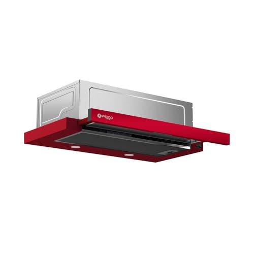 Wiggo Dunstabzugshaube 60cm WE-632R rot I Flachschirmhaube für Abluft oder Umluft Dunstabzug 300m³/h mit LED-Beleuchtung I Einbau-Dunstabzugshaube inkl. Fettfilter und 2× Kohlefilter