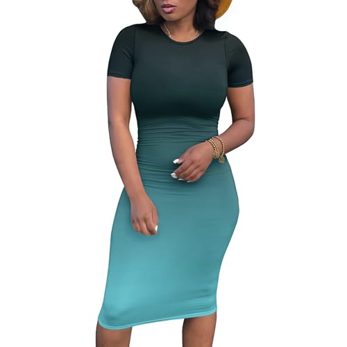 Amazon.com: Women's Casual Sexy Bodycon Mini Dress Basic Pencil Tummy  Control Wrap Short Sleeve T Shirt Party Club Midi Dresses Black Cyan :  Clothing, Shoes & Jewelry