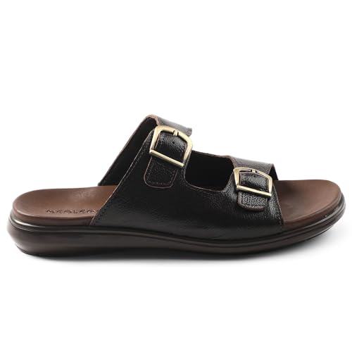 Image of Liberty Healers MDL-11E Men Casual Sandals, Black & Brown - Formal Look Sandals for Men with Buckle Strap - Stylish Flat Sandal for Man - Lightweight and Comfortable Footwear