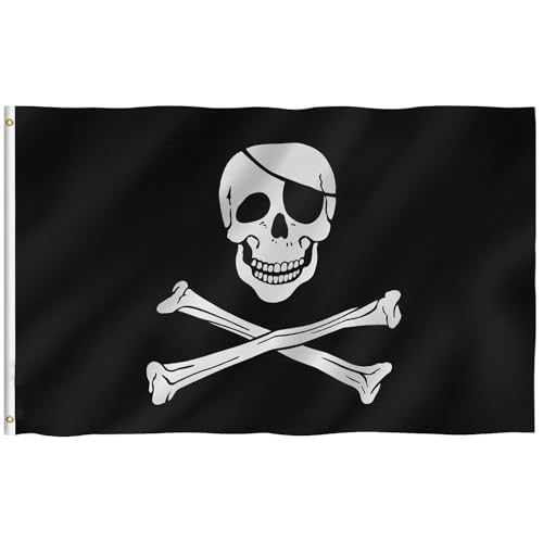 ZEACCT Premium Drapeau Pirate Crâne Noir et Blanc 90x150 cm - Tissu Résistant aux UV et Intempéries. Décor Parfait pour Halloween, Fêtes Thématiques et Événements en Extérieur
