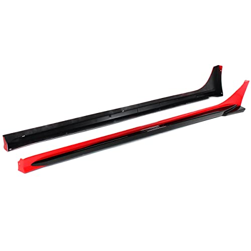 MC Style JDM FE180 Painted Two Tone Rallye Red Gloss Black Side Skirt Extension Compatible for 2022 2023 Honda Civic EX LX Si Touring Sport Hatchback Sedan All Models