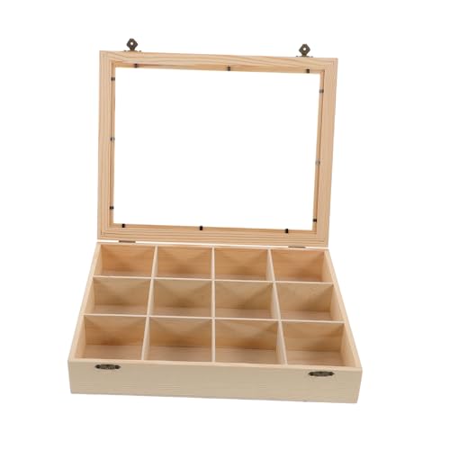 Cabilock Clear Lid Wooden Rock Collection Display Case with Divided Compartments Stylish Storage Organizer for Mineral Specimens and Collections