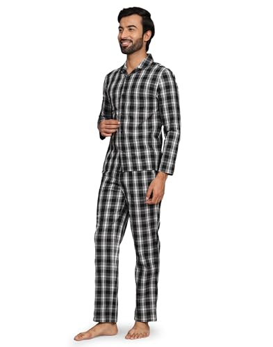 Image of B STORIES Men's 100% Cotton Full Sleeve PJ Set - Checkered Nightwear Set | Soft Loungewear | Comfortable Sleepwear | Stylish Casual Home Wear Shirt & Pant (S-XXL)