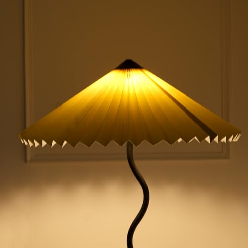 Image of FIG Living Wavy Floor Lamp (Olive Green) | 140 cm Tall Handpleated Lampshade with Sturdy Metal Base | Best for Home Decor, Living Room, Cafe & Restaurant | Minimalist Style Standing Lamp | (No Bulb)