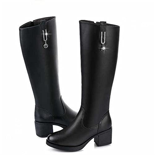 Chaussures pour femmes bottes d'hiver en cuir chaud à tube long et talons hauts
