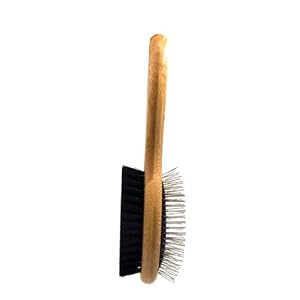 PROBUSINES Pet Dog Brush Natural Bamboo Fiber Eco-Friendly Pet Grooming Dog and Cat Double-Sided Needle and Bristle Pet Deshedding Brush, brown