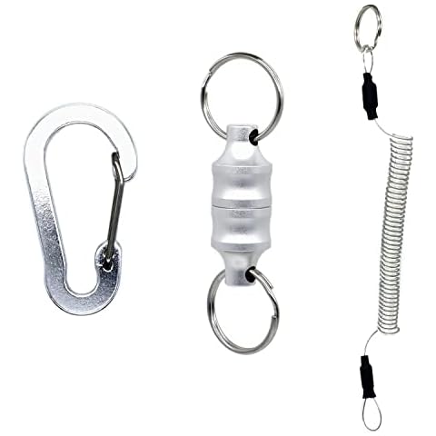Evaty Magnetic Aluminum Alloy Net Release Holder Keychain Fly Fishing Net Retractor Fishing Net Keeper Magnet Clip Landing Net Connector for Fishing Hooks, Lures, Flies, Trout Line, Keys (Silver) Cover