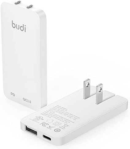 BUDI Extra Slim Portable Wall Charger 2-Port Wall Charger Convenient Travel Accessories Compatible with MacBook and IPad iPhone Samsung Galaxy USB C Laptop Switch, Etc. (20W USB-A&Type-C)