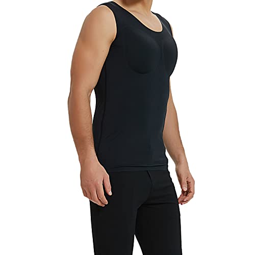 Padded Muscle Shirts for Men Fake Chest Vest Shapewear Tank Tops Removable Pad