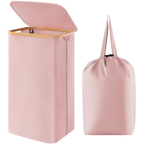 Lifewit Panier a Linge Sale avec Couvercle, Grand Corbeille Linge Pliable en Bambou avec Sac Intérieur, Panière Linge, Laundry Basket pour Chambre, Salle de Bain,...