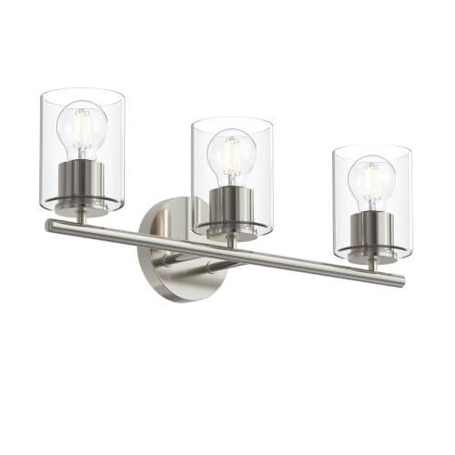 Image of Progress Lighting Replay 22 Inch 3-Light Vanity Light, Transitional, Polished Nickel with Clear Glass Shades, (7.875 inch H x 22 inch W x 6 inch D), P300583-104