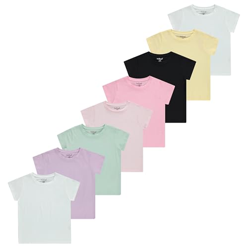 Image of Pink Angel Girls' 8-Pack Cotton T-Shirts - Crew Neck Short Sleeve Tees, Solid Color Multipack, Sizes 4-16