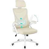 Yaheetech Silla de Oficina Ergonomica con Soporte Lumbar Silla Escritorio Reposabrazo Ajustable Silla Oficina Reposacabeza Base Giratoria de 70 cm Transpirable Beige