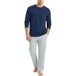 Vulcanodon Schlafanzug Herren Pyjama lang Set Schlafanzüge für Herren Leichter Hausanzug Loungewear (Dunkelblau/Hellgrau, M)
