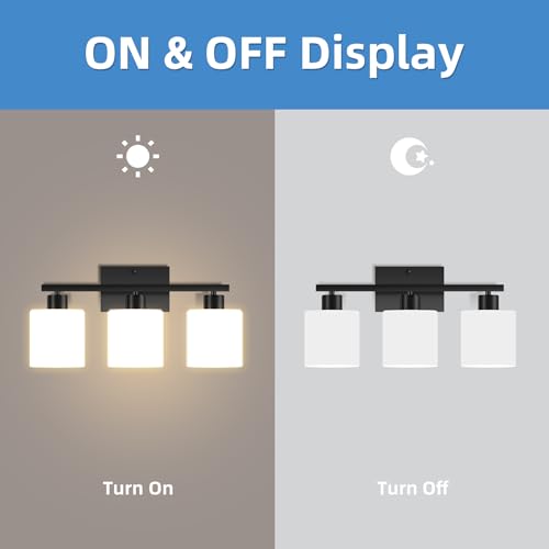 Image of SILAMPDI Black 3-Light Bathroom Vanity Light Fixtures Over Mirror, Modern Wall Sconces with Milky White Glass Shades for Living Room Hallway Cabinet, E26 Base(Bulbs Not Included)