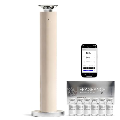 Wireless Rechargeable Hotel Scent Diffuser Kit - 1500 Sq Ft Coverage Alloy Atomization System App Control Waterless Oil Diffuser Including 615ml Essential Oils for Home Large Room Spa Cream