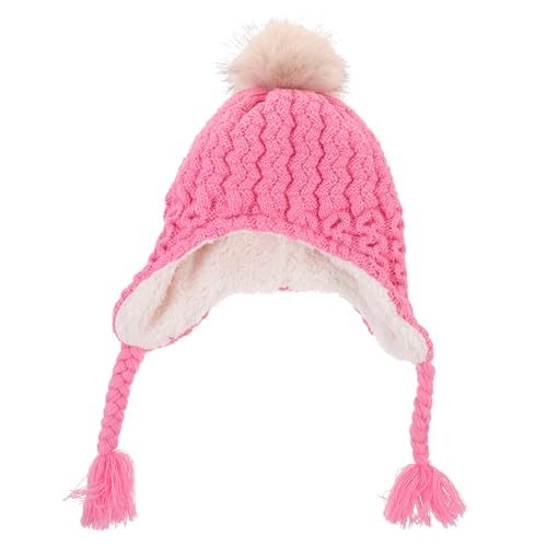 Knitted Winter Hat with Pompom Soft Comfortable Beanie for Boys Warm Ear Protection for Outdoor Activities Casual Outings Pink