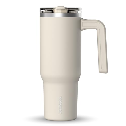 Image of Hydrapeak Voyager 32 oz Tumbler with Handle and Straw Lid | Reusable Stainless Steel Water Bottle Travel Mug Cupholder Friendly | Insulated Cup (Stone)