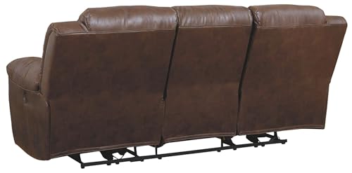 Image of Signature Design by Ashley Stoneland Faux Leather Manual Double Reclining Loveseat with Center Console, Light Brown