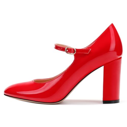 Women's Mary Jane Pumps, Womens Closed Round Toe Block Chunky High Heels Back Strap Party Dress Office High Heel Shoes 3.15 Inch2