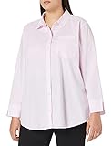 Amazon Essentials Women's Regular-Fit 3/4 Sleeve Poplin Shirt, Pink Stripe, Large