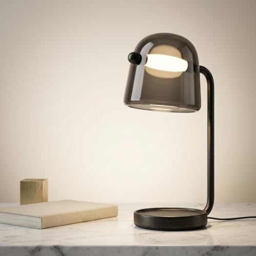 Image of Decor chronicle Table Lamp 3-Color CCT (Warm + Natural + Cold White) Black Metal & Glass Dome Shade LED Desk Lamp for Bedroom Living Room Office