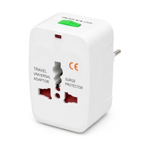 Image of fizzytech Universal Travel Adapter with Dual USB Ports, All-in-One International Power Plug for UK, US, EU, AU, Worldwide Charger for 150+ Countries, Fast Charging Multi Plug (White)