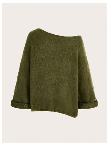 Image of WDIRARA Women's One Shoulder Long Sleeve Oversized Sweater Asymmetrical Pullover Knit Top