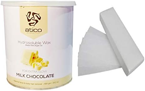 Atico® Hair Removal Hydrosoluble Anti-Tan Creme Wax (800 Gm) made with Argan Oil + 30 Waxing Strips (White Chocolate)