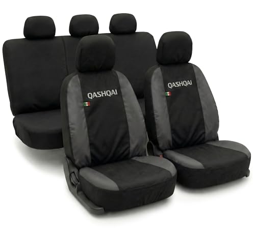 Housses de sièges pour Qashqai 2006-2021 Lupex ensemble complet 12 pièces noir et gris foncé