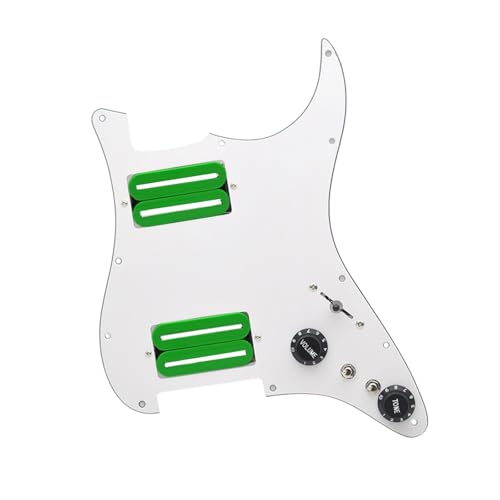 rockible ハムバッカー エレキギター ピックガード ピックアップ 配線済み プロフェッショナル 配線済みピックガード 11 穴 ST エレキギター用 Accs, 白緑