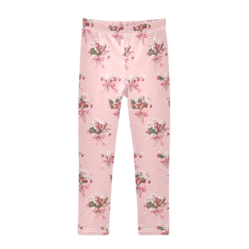 Girls' Athletic Leggings Ankle Length Yoga Dance Pants Kids Teen 4T Strawberry Bouquet