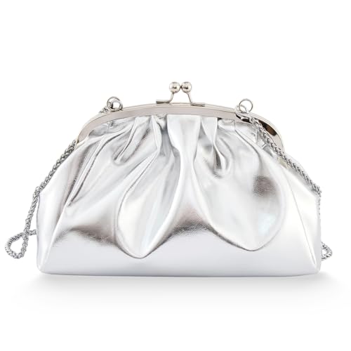 Image of Huralona Dressy Pleated Vegan Leather Clutch Ruched Bag Purse Metallic PU Clutch Cloud Dumpling Bag for Women