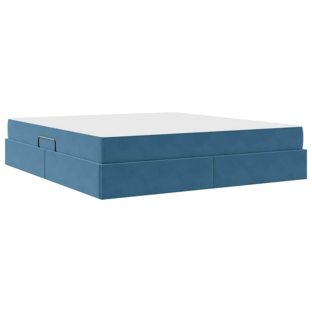 Cama de almacenamiento con colchón, terciopelo azul oscuro, 180 x 200 cm, elevador lateral hidráulico, muebles de dormitorio modernos, marco de cama super king size